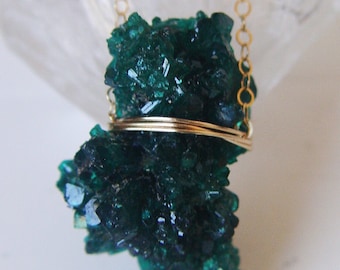 Dioptase Crystal Gold Filled Necklace - Boho Raw Stone Fall Jewelry