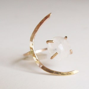 Crescent Moonstone Ring. Crescent Moon Gold Ring image 4