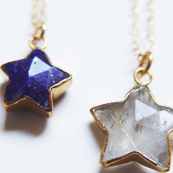 Blue Lapis Lazuli Gold Star Charm Necklace - 14K Gold Fill - Celestial Gemstone Pendant