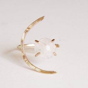 Crescent Moonstone Ring. Crescent Moon Gold Ring image 2