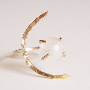 Crescent Moonstone Ring. Crescent Moon Gold Ring image 6