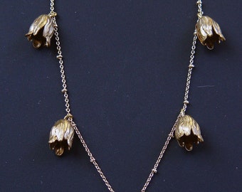 Tulip Gold Statement Necklace - Vintage  Art Nouveau Flower Necklace -  Gold floral wedding bridal necklace -  Handmade  Mothers Day Gifts