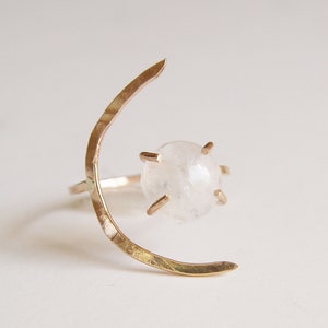 Crescent Moonstone Ring. Crescent Moon Gold Ring image 3