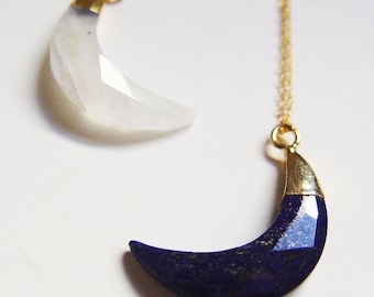 Lapis Moon Necklace, Crescent Moonstone Necklace, Gold Crescent Necklace