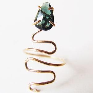 Green Tourmaline Snake Ring: 14k Gold Filled or Sterling Silver Boho Jewelry - October Birthstone