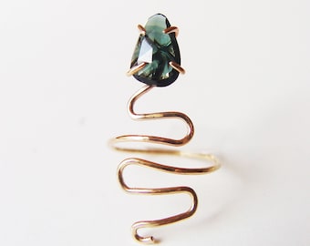 Tourmaline Snake Gold Ring. Tourmaline Serpent Ring.