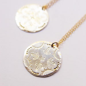 Sun Talisman Gold Necklace. Gold Charm Medallion Necklace