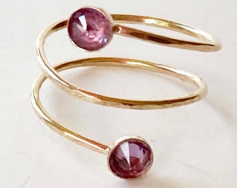 Pink Tourmaline Double spiral ring - Pink Tourmaline Gold Wrap Ring