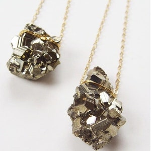 Pyrite Crystal Gold Necklace. Raw Pyrite Statement Necklace image 3