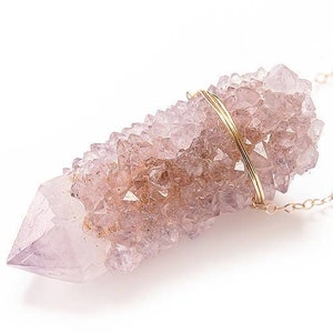 Lavender Spirit Quartz Gold Filled Necklace: Raw Cactus Crystal Pendant - Boho Healing Crystal Jewelry