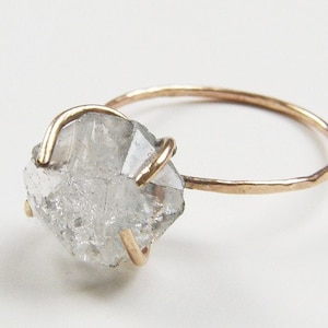 Raw Herkimer Diamond 14k Gold Filled Ring: Boho Crystal Engagement Jewelry, April Birthstone