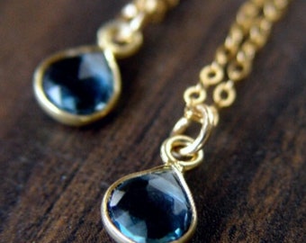 Petite Indicolite Blue Tourmaline  Gold Necklace