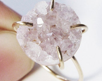 Lavender Amethyst Druzy Ring: 14k Gold Filled, Raw Crystal Engagement Wedding Band