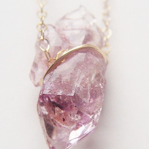 Lavender Vera Cruz Amethyst Crystal Gold Filled Necklace: Boho Bride Raw Stone Jewelry