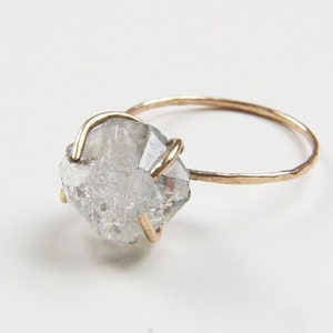 Herkimer Diamond Gold Fill Ring,  Raw Herkimer Diamond Crystal 14k Gold Ring, Engagement Ring - Boho Bride Ring - Birthday Gift