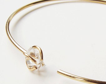 Herkimer Diamond Bangle, Diamond Gold Bracelet