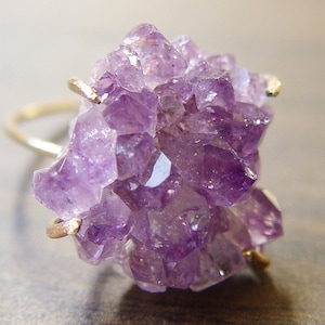 Raw Purple Amethyst Druzy Ring: 14k Gold Fill Boho Crystal Statement Ring