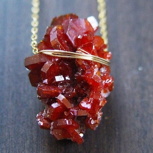 Burgundy Vanadinite Crystal Gold Filled Necklace, Raw Red Stone 14k Jewelry