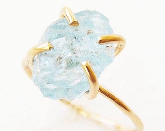 Raw Aquamarine Gold Ring