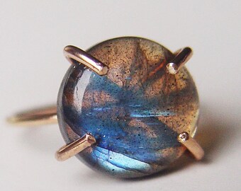 Blue Flash Labradorite Ring: 14k Gold Filled Boho Engagement Ring - Handmade Rainbow Crystal Jewelry