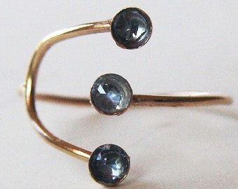 Blue Topaz Double spiral ring - Triple Topaz Gold Wrap Ring