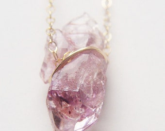 Veracruz Amethyst Halskette. Roher Amethyst 14k Goldkette, Purpurroter Amethyst Kristallhalskette, roher Kristallgoldschmuck