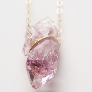 Vera Cruz Amethyst Necklace. Raw Amethyst 14k Gold Necklace, Purple Amethyst crystal necklace, Raw crystal gold jewelry