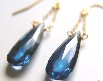 London Blue Topaz Quartz Gold Earrings