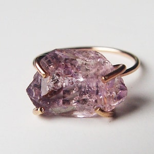 Amethyst Herkimer Gold Ring - Raw Amethyst Crystal Ring - Amethyst Vera Cruz 14k Gold Ring