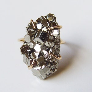 Raw Pyrite Crystal Statement Ring: 14k Gold Filled Boho Bride Engagement Jewelry
