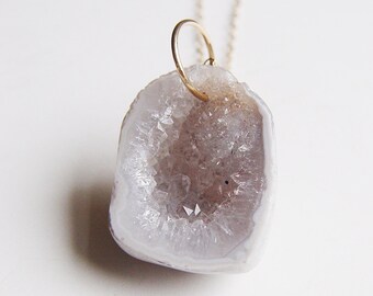 Grey Geode Druzy Gold Necklace OOAK