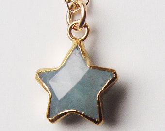 Aquamarine Gold Star Necklace