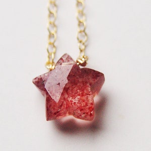 Strawberry Quartz Gold Star Necklace • Star Pendant Gold Fill Charm Necklace • Celestial Necklace - Luckily Star Necklace - Birthday Gift