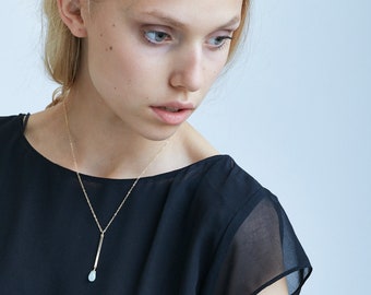 Aquamarine Bar Gold Necklace