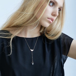 Herkimer Diamond Triangle Necklace, Diamond Lariat Gold Chain Necklace