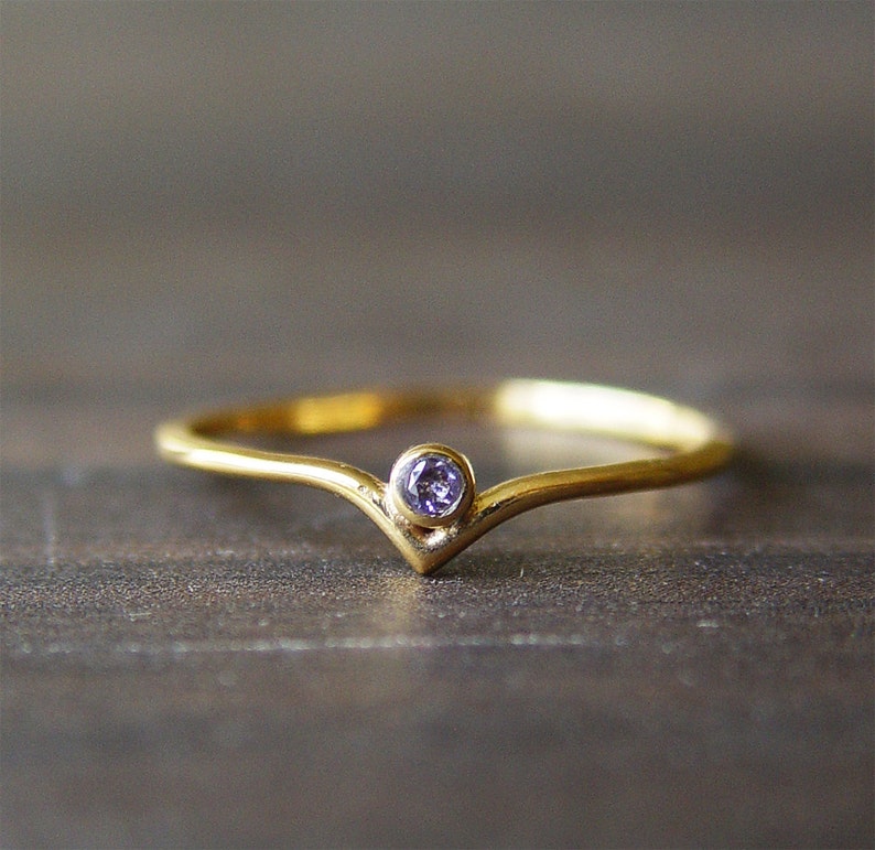 Blue Sapphire Curved Gold Ring OOAK
