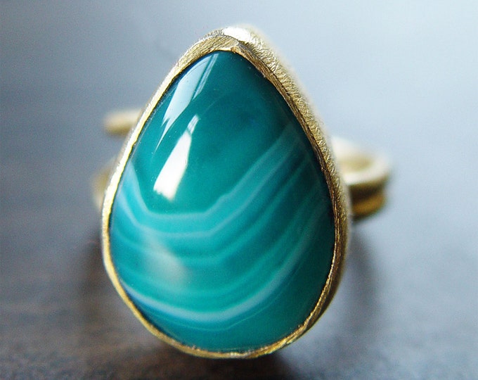 Turquoise Green Agate Ring in 14k Gold Etsy