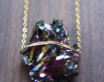 Titanium Druzy Gold Necklace