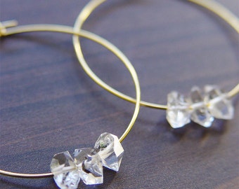 Triple Herkimer Diamond Gold Earrings