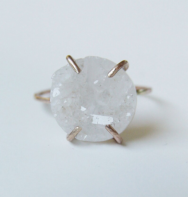 White Druzy Gold Ring. Raw Crystal Engagement Ring Etsy