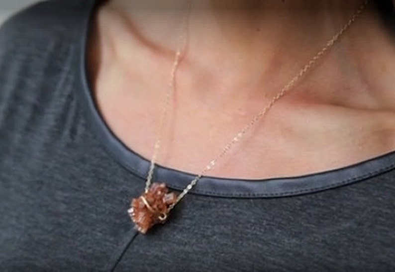 Peach Aragonite Crystal Gold Necklace image 3