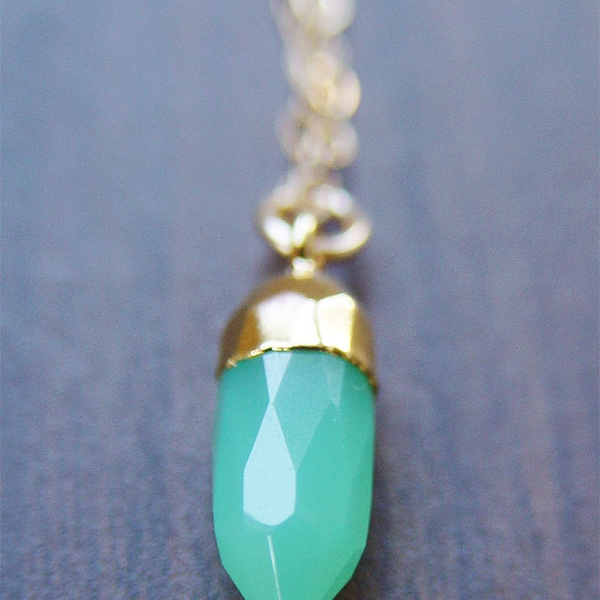 Chrysoprase Point Gold Necklace, Layering