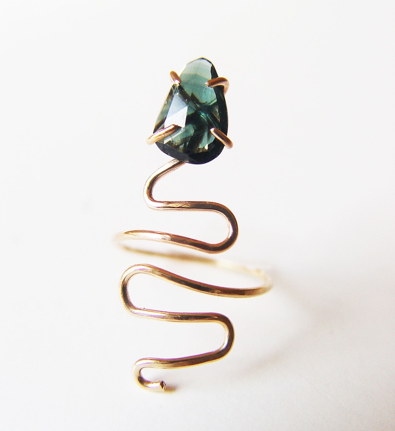 Tourmaline Snake Gold Ring. Tourmaline Serpent Ring. image 2