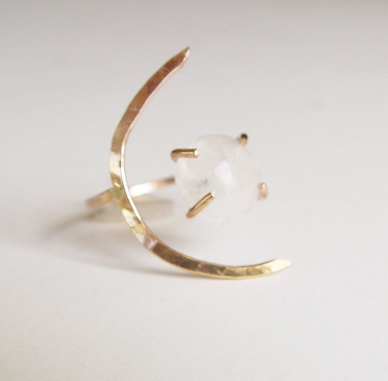 Crescent Moonstone Ring. Crescent Moon Gold Ring image 4