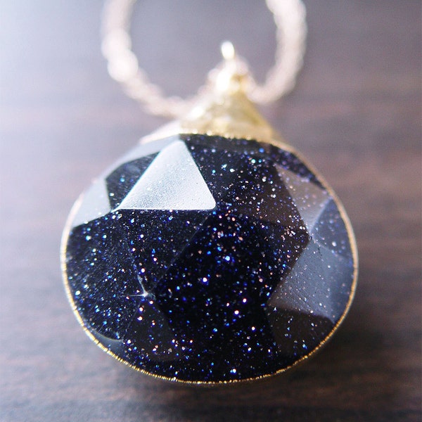 Midnight Goldstone Necklace, Galactic Jewelry, Star Necklace