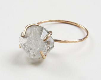 Herkimer Diamond Gold Ring,  Raw Herkimer Diamond Ring