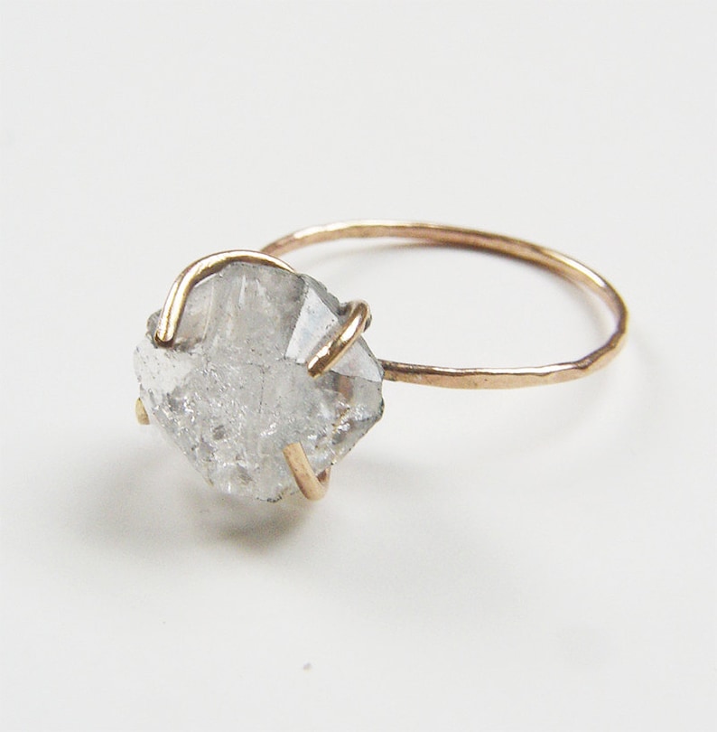Herkimer Diamond Gold Ring,  Raw Herkimer Diamond Ring 