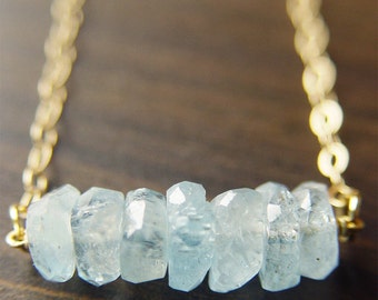 Aquamarine Nugget Necklace - 14k Gold Fill