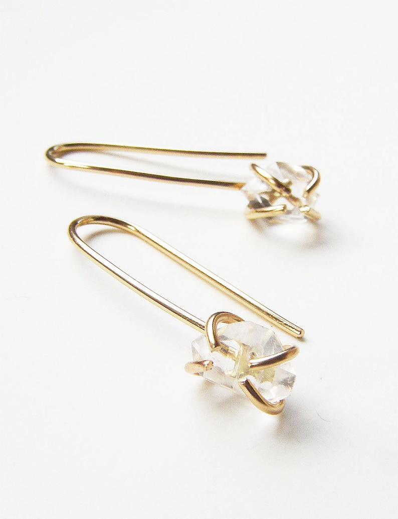 Herkimer Diamond Gold Hook Earrings
