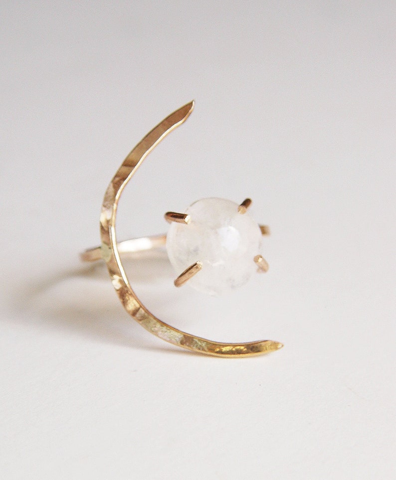 Crescent Moonstone Ring. Crescent Moon Gold Ring image 1